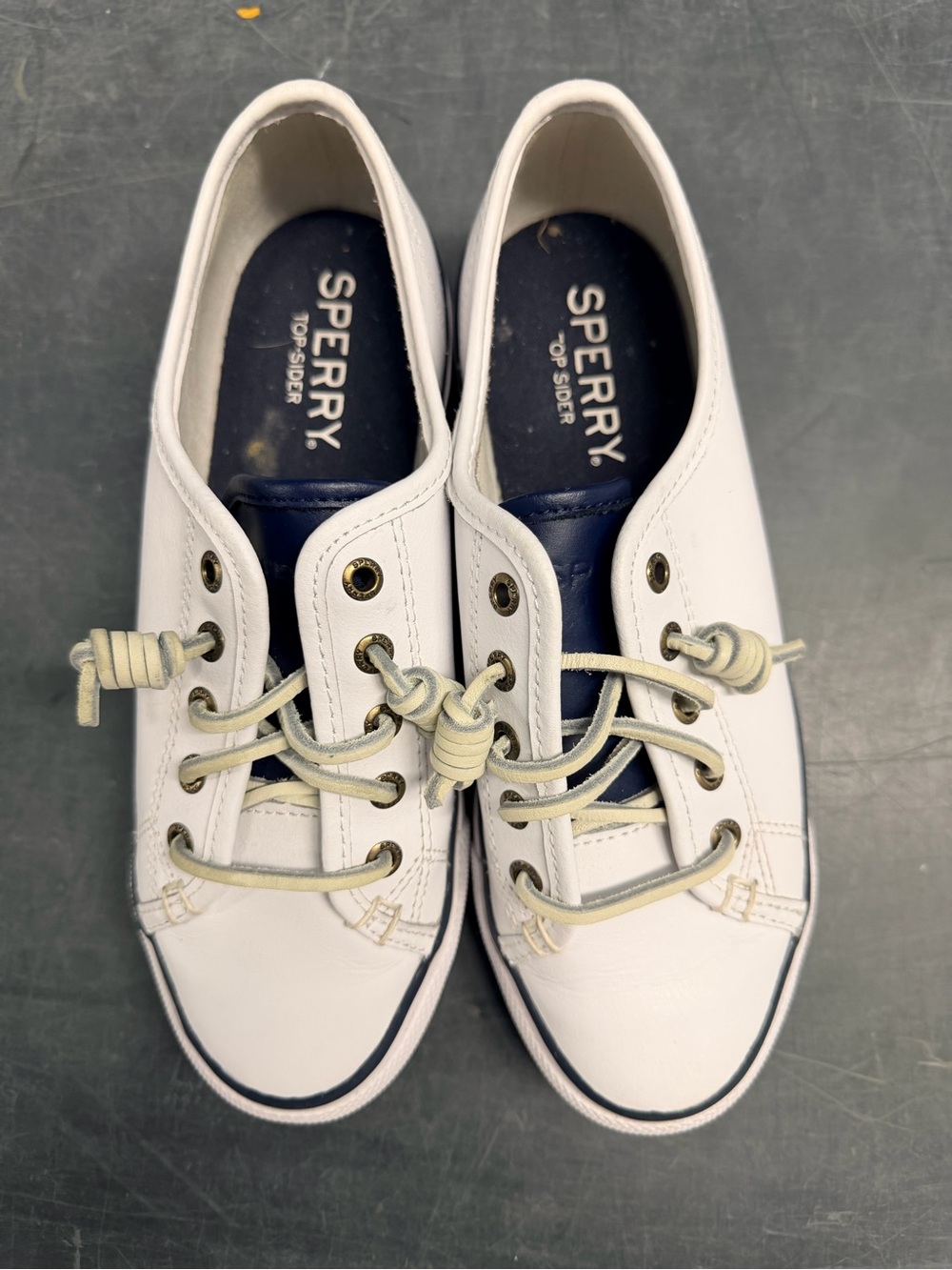 Sperry Kids White and Navy Slip-On Boat Sneakers